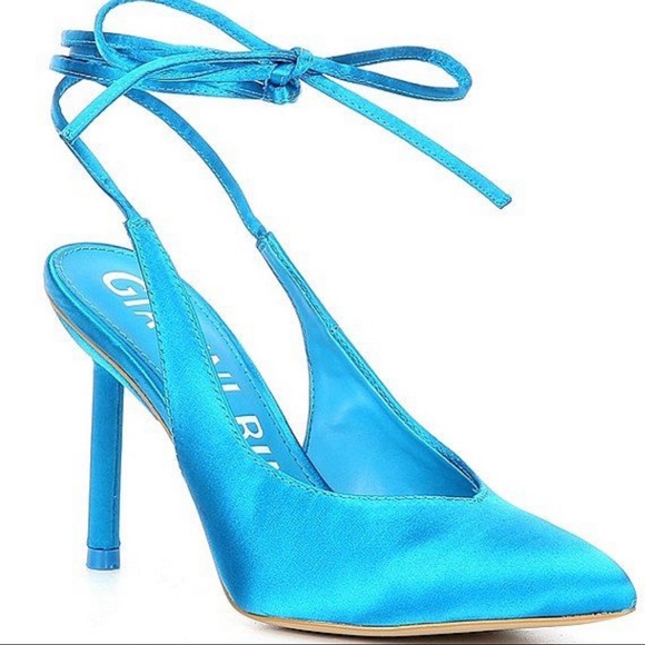 GIANNI BINI Blue Sirfeenah Satin Pointed Toe Ankle Wrap Pumps ⚡️Flash Sale⚡️ - Picture 2 of 7